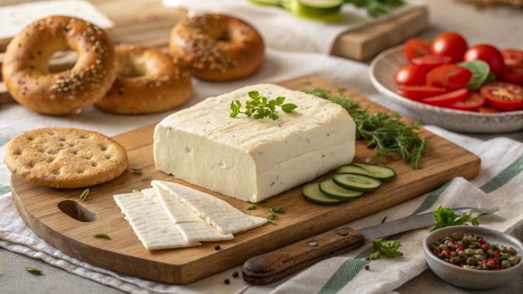 A Block Of Cream Cheese On A Wooden Cutting Board