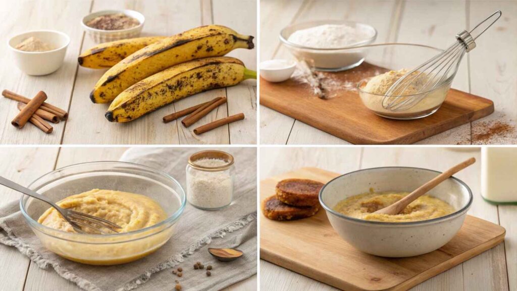 Process Of Making Moist Banana Bread Using Two Ripe Bananas.